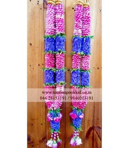 RPG030-Dark-Pink-Rose-with-Blue-Daisy-Garlands-1-Pair