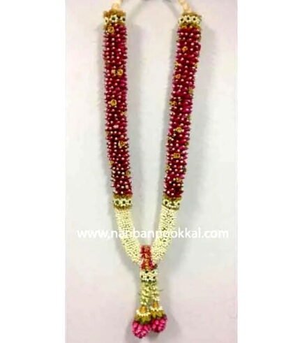 DG016-Red-Rose-with-Nanthiyavattai-Garland-1-Pair