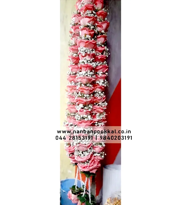 GG005-Gypsophila-with-Dark-Pink-Rose-Wedding-Reception-Garlands-1-Pair