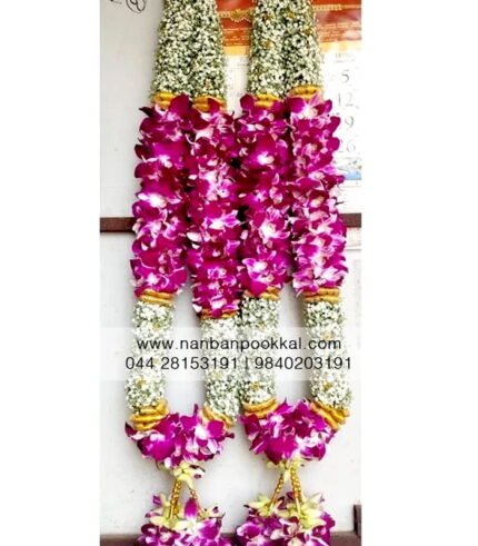 GG017-Gypsophila-with-Purple-Orchid-Latest-Designs-for-Garland-Engagement-1-Pair