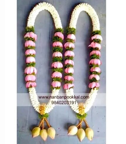 LG010-Lotus-with-Green-Leaf-Wedding-Garland-1-Pair