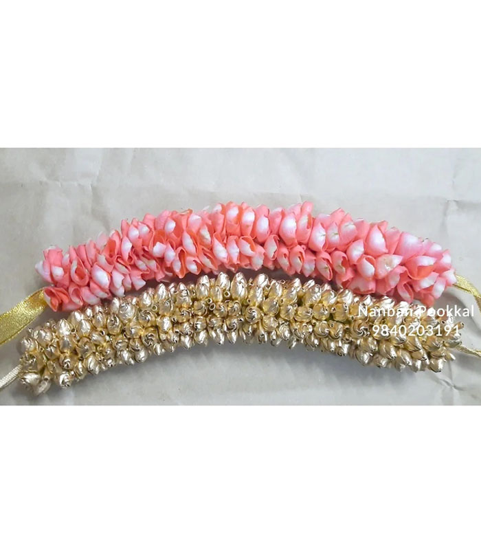 Artificial flower for hair veni gajra brooch bridal accessories (Pink and  gold) : Amazon.in: Jewellery