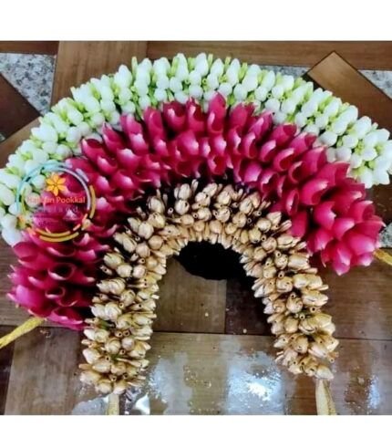 MFMC020-Nanthiyavattai-Gold-Nanthiyavattai-White-and-Red-Rose-Veni-for-Bridal