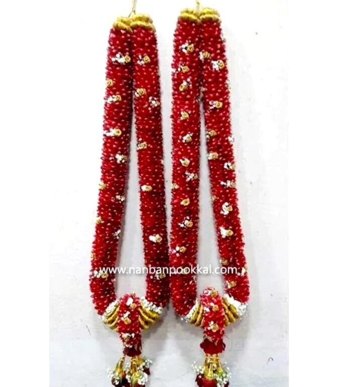 RPG034 Red Rose Petals White and Gold Dots Wedding Garlands 1 Pair
