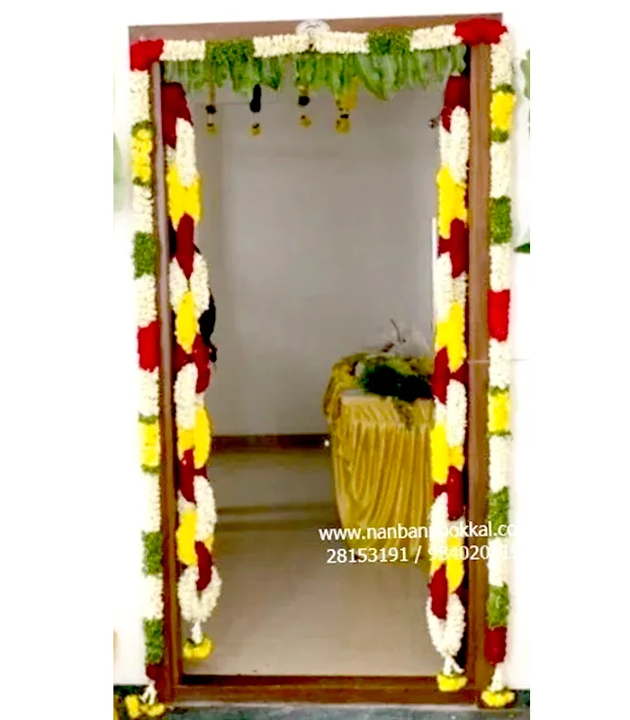 DG009-Sampangi-with-Yellow-and-Red-Rose-Two-Set-Designer-Door-Flower-Garland-Vasakal-Maalai-Nilai-Maalai
