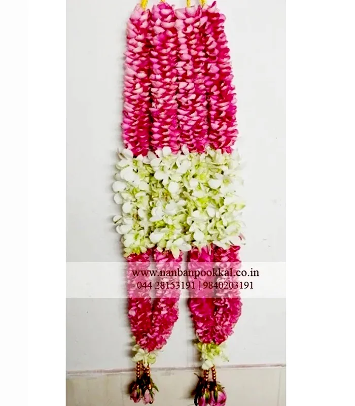 MFC006-Dark-Pink-Rose-with-White-Orchid-Garland-1-Pair