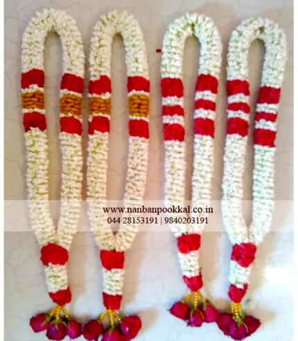 PG004-Tuberose-with-Red-Rose-Parents-Garland-for-Engagement-Event-2-Pair