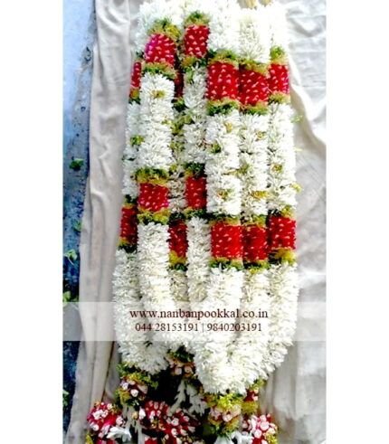 PG007-Tuberose-with-Red-Rose-Parents-Garland-for-Engagement-Event-2-Pair