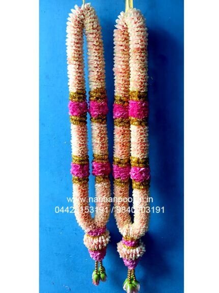 RPG162 – Pink Rose Petals with Dark Pink Carnation Flower Garland – 1 Pair