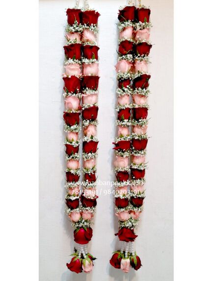GG063 – Gypsophila with Pink and Red Rose Garlands – 1 Pair