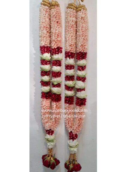 RPG168 – Rose Petals with Folded White Lotus Garland – 1 Pair